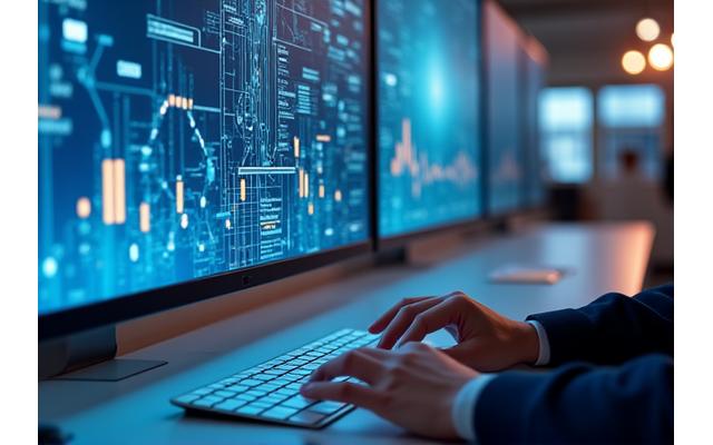 High-tech digital interface displaying data and compliance tools