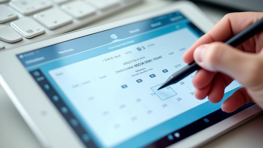 Calendar interface with a hand pointing to a booking slot