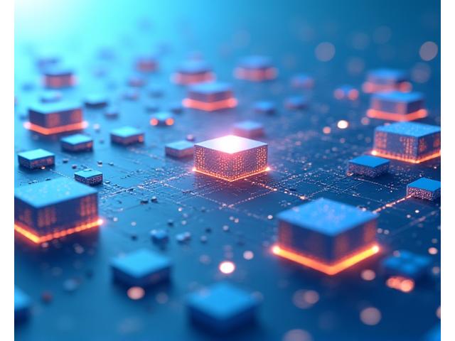 Modular blocks and interconnected lines expanding outwards, symbolizing flexibility and growth in a digital system, for a scalable fleet management solution.