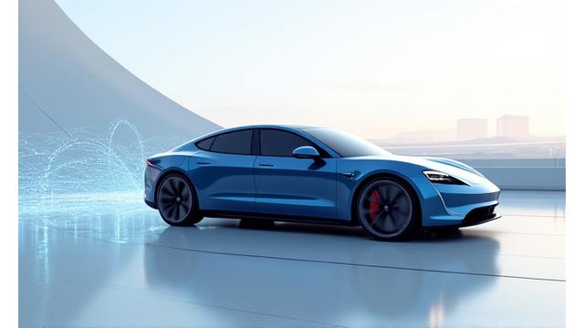 Sleek, modern car appearing to glow with digital lines, symbolizing efficient and compliant import