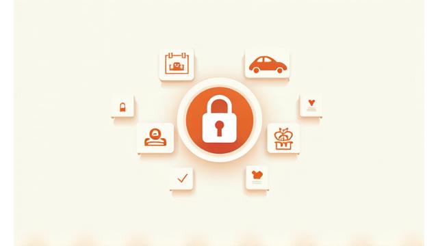 Illustration of various data points like a car icon, calendar, document, and lock, symbolizing collected data categories and security
