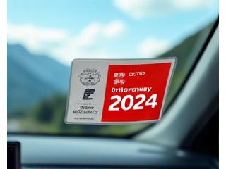 A close-up of a Swiss motorway vignette sticker on a car windshield.