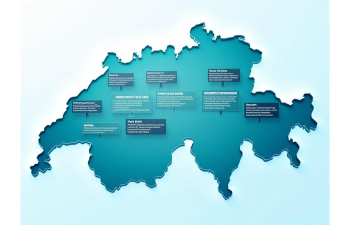 An interactive digital map of Switzerland highlighted by cantons, with pop-ups showing various vehicle registration requirements.