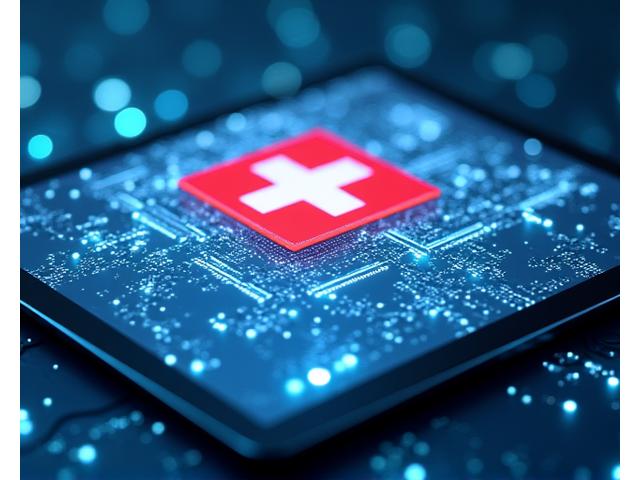 Illustration of Swiss flag intertwined with digital data streams and legal documents, symbolizing regulatory expertise.